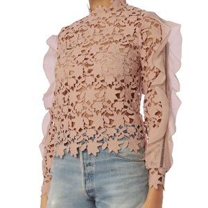 Self Portrait flounce sleeve blouse blush